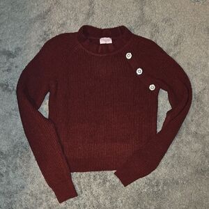 Wine Down Merlot Ruffle Mock Neck Sweater Amber Massey X Pink Lily